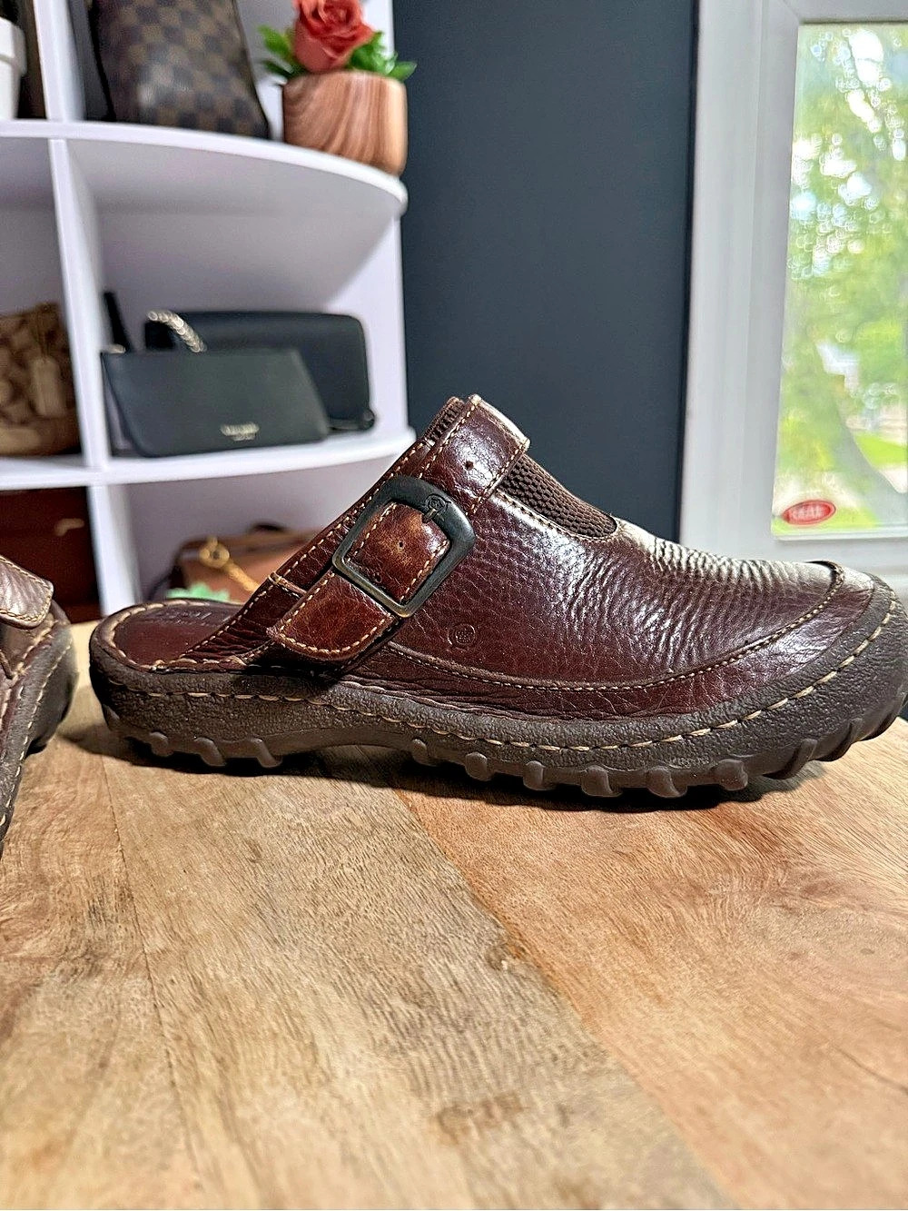 Born Brown Leather Clogs Womens 6.5 Buckle Mary Jane Mule Comfort Shoes